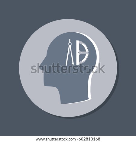 Vector Icon head think silhoutte vector man and his mind about the compass and protractor. characters geometry. Education sign. symbol icon drawing and geometry