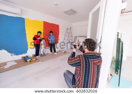 Photoshooting with kids models at studio as new modern home