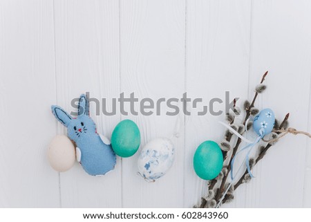 Easter concept. greeting card, eggs  and presents on a white background