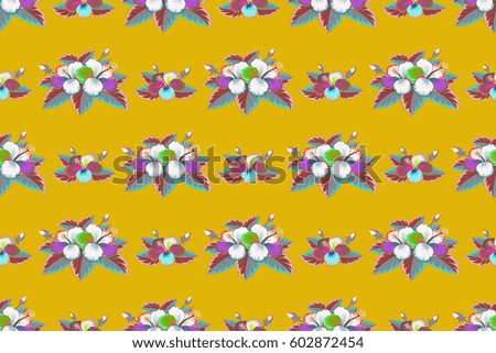 Raster hibiscus flower seamless pattern on a yellow background.