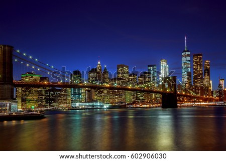 Brooklyn Bridge and Manhattan Skyline Night, New York City