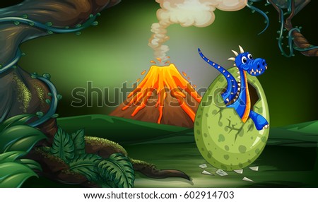 Blue dragon in the forest illustration