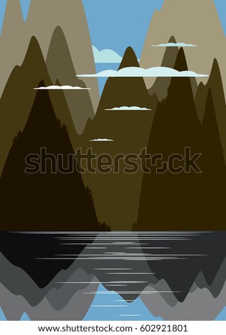 Landscape with forest and mountains. Vector illustration

