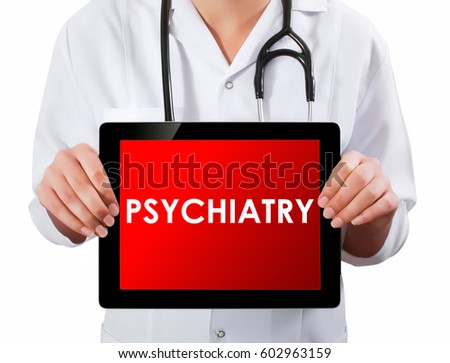 Doctor showing digital tablet screen.Psychiatry