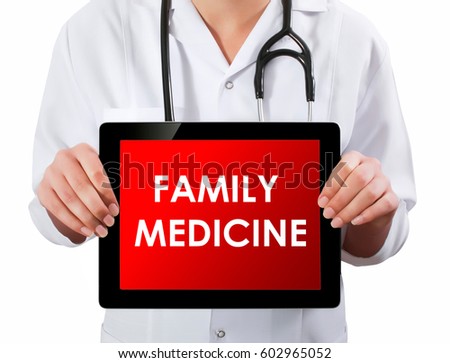 Doctor showing digital tablet screen.Family medicine