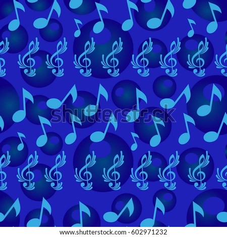 Endless abstract pattern. Background texture, note, treble clef, music, sound.  Vector illustration.
