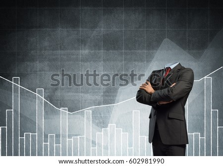 Headless businessman with arms crossed on chest in black suit