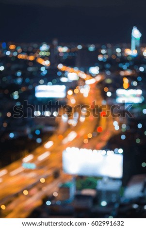 Aerial view blurred bokeh light city road night view, abstract background