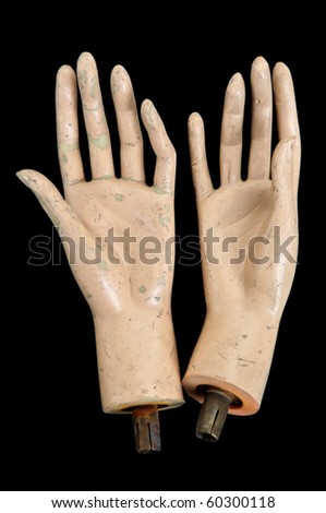 Weathered severed hands of plastic mannequin doll. Royalty-Free Stock Photo #60300118
