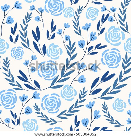 Floral wedding seamless pattern with roses and leaves, branches. Design layout template for print.