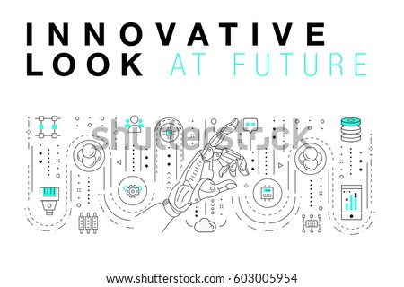 Trendy Innovation systems layouts in polygonal contour line composition, future analysis and technology operations. Made in awesome geometry style with linear pictogram of future for web design. Royalty-Free Stock Photo #603005954