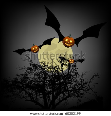 Pumpkin-bat flying over trees