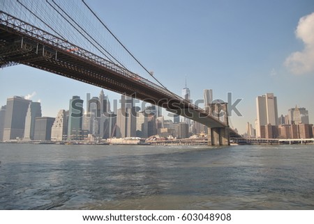 New York Brooklyn Bridge in a bright day