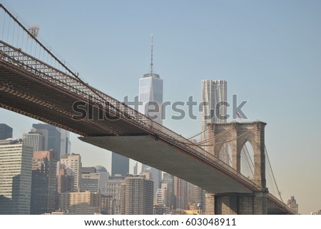 New York Brooklyn Bridge in a bright day