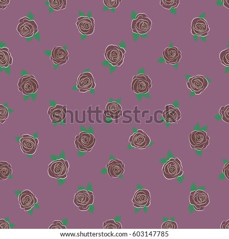 Rose flowers seamless pattern on a violet background. Cute vector floral background.