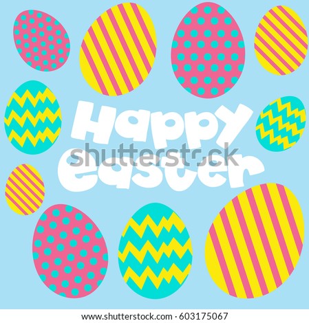 Happy Easter poster with eggs on blue background illustration