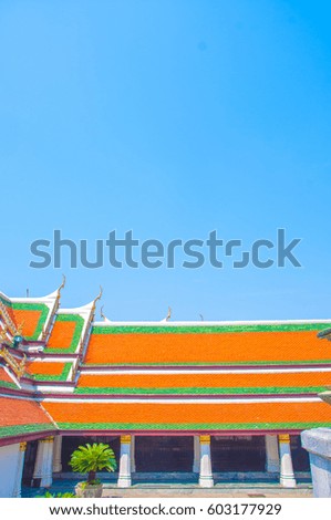 Wat Phra Kaew, Temple of the Emerald Buddha at Royal Grand Palace  with blue sky Background Bangkok, Asia Thailand.