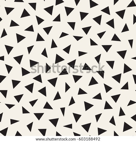 Trendy Texture With Scattered Geometric Shapes.  Inspired by Memphis Design. Abstract Monochrome Background. Vector Seamless Pattern.