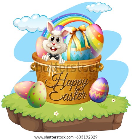 Happy Easter with rabbit and eggs illustration