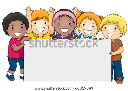 A Small Group of Kids Holding a Giant Blank Board - Vector