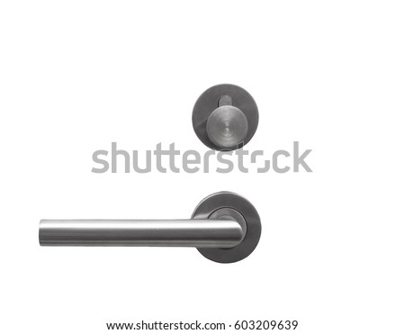 Metal door handle lock  isolated on white Royalty-Free Stock Photo #603209639