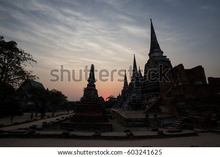 Old Temple in Ayutthaya, Thailand.Wat thai sundown