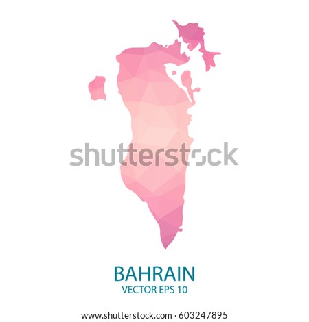 Bright Bahrain map in national colors. Geometric style low poly triangles pink polygons. Vector illustration eps 10.