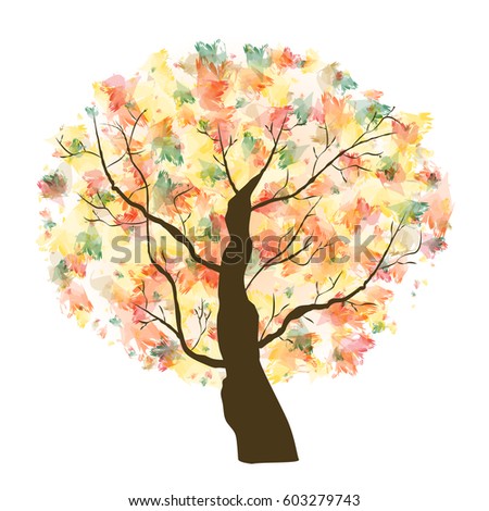 Autumn Paint Textured Art Tree. Vector Illustration EPS10
