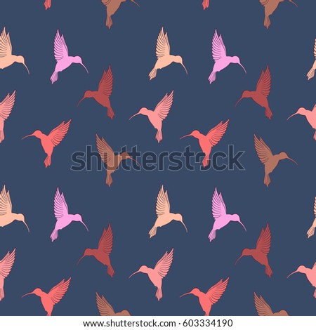Vector seamless pattern with colibri