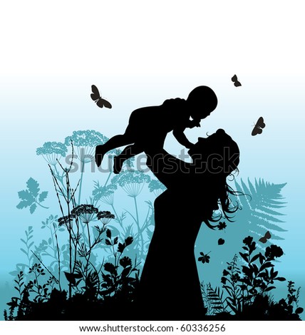 Happy family - women and her child. Raster version of vector illustration.