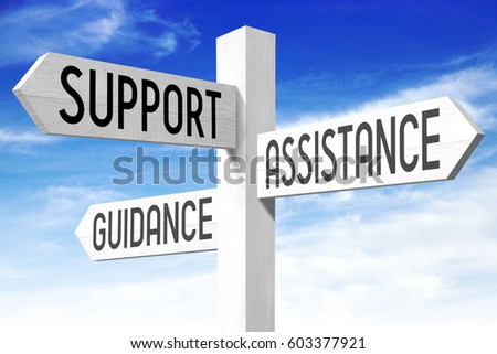 Support, assistance, guidance concept - wooden signpost