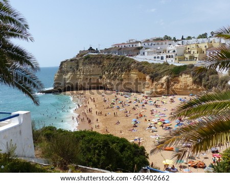 Algarve / Carvoeiro Beach / picture showing the Carvoeiro Beach in Algarve coast in Portugal, taken in August 2016.