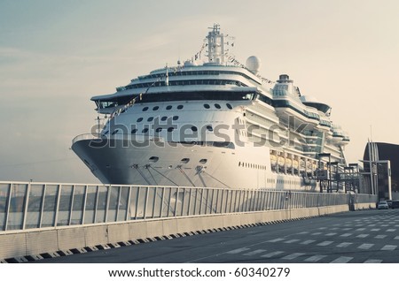 Passenger Transatlantic Cruise Liner Docked at Barcelona Passenger Terminal , Spain Royalty-Free Stock Photo #60340279