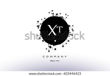 xt x t  black white circle grunge splash vintage retro alphabet company logo design vector icon template