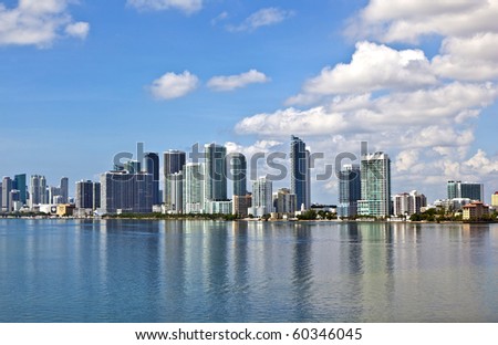 skyline of Miami with ocean