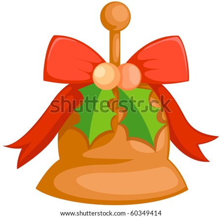 illustration of isolated christmas bell with holly and bow