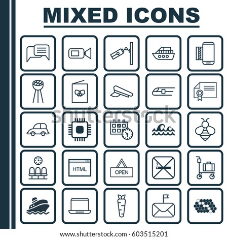 Set Of 25 Universal Editable Icons. Can Be Used For Web, Mobile And App Design. Includes Elements Such As Online Chatting, Shipping Tour, Bumblebee And More.