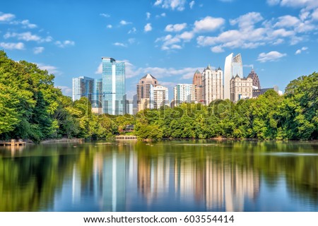 Midtown Atlanta skyline from the park in USA Royalty-Free Stock Photo #603554414
