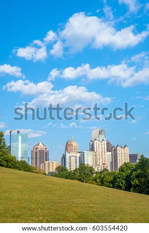 Midtown Atlanta skyline from the park in USA