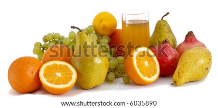 Still-life of fruits and glass with juice