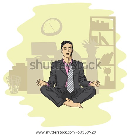 businessman in lotus pose meditating at the office