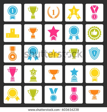 Award icons set. Vector prizes collection.Trophy signs. Laurel wreath. Winner cup. Best award. Quality symbol. Designs for Labels, Badges and Logos.