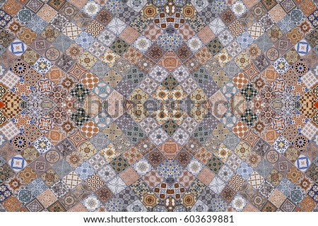 Colorful ceramic tile patterns background.