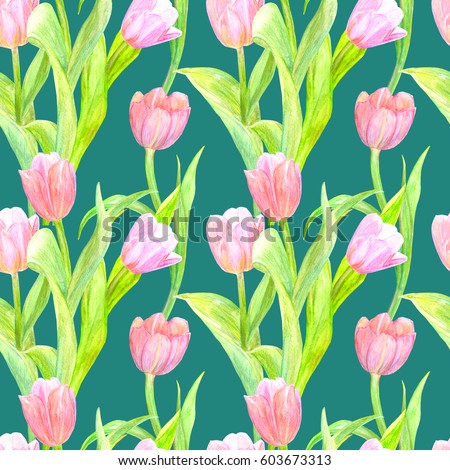 fashion seamless texture with elegant tulips for your design. watercolor painting