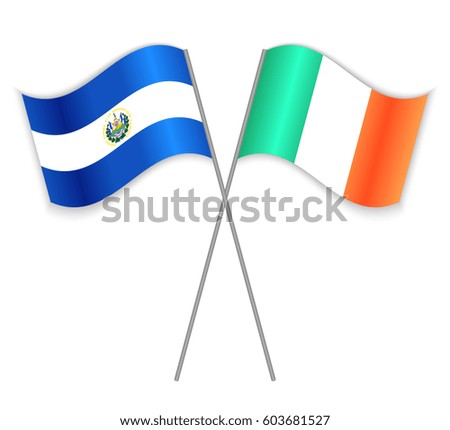 Salvadoran and Irish crossed flags. El Salvador combined with Ireland isolated on white. Language learning, international business or travel concept.