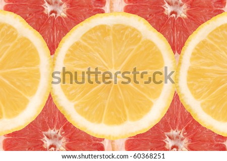 Fruity composition made of slices of lemon and gapefruit
