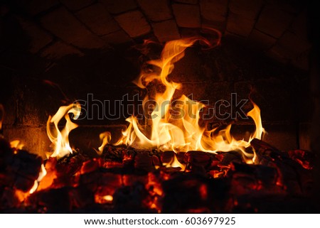 old oven with flame fire for bread