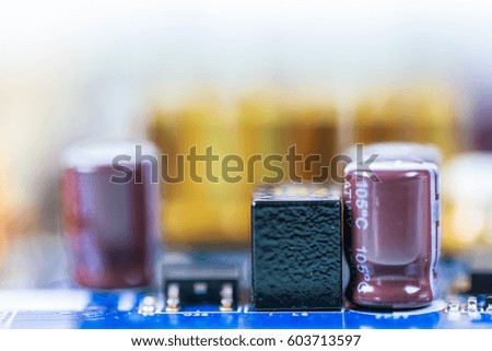Electronic circuit board, closed up, isolated on white background.