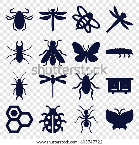 Insect icons set. set of 16 insect filled icons such as beehouse, dragonfly, beetle, ant, butterfly, fly, honey, bee, ladybug