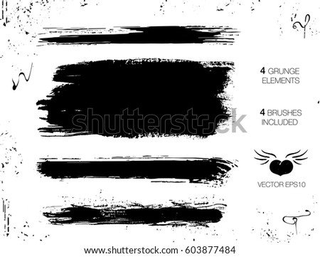 VECTOR eps 10. Abstract black long circle, round,  textured brush strokes isolated on white background. Set of grunge inks, ink splashes